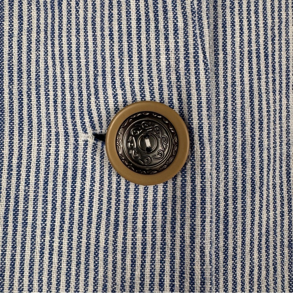 For Cynthia Linen Blend Striped Sark Bite Shirt Dress Sz M Patch Ruched Pockets - Picture 8 of 8